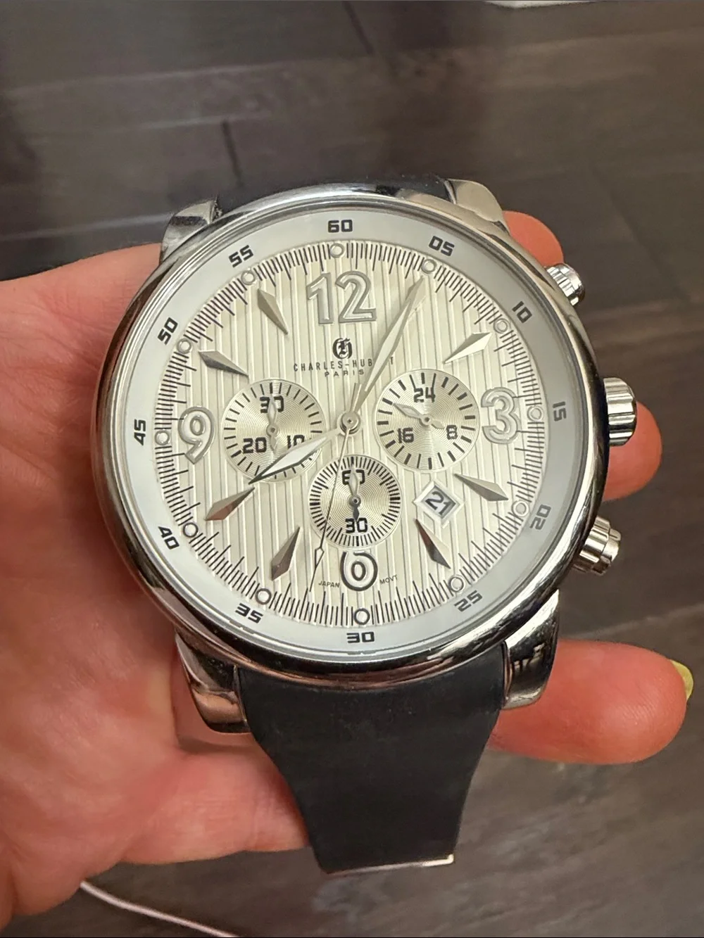 Men's Silver Chronograph Watch with Black Strap - Picture 15 of 15